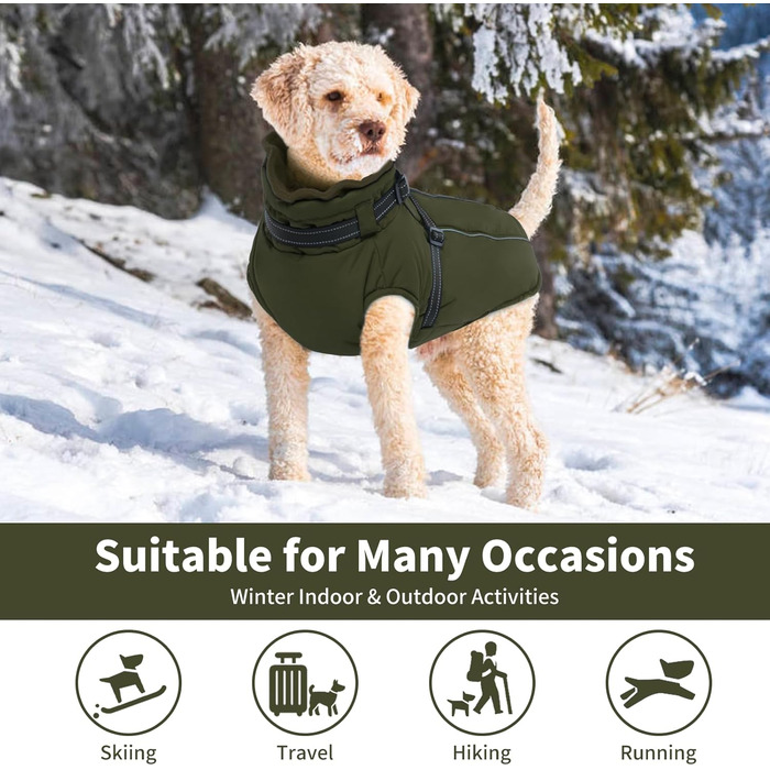 Зимовий теплий одяг для собак Lelepet: куртка з інтегрованим шлейкою, вітронепроникний флісовий одяг, світловідбиваюча жилетка для собак, XL (армійний зелений)