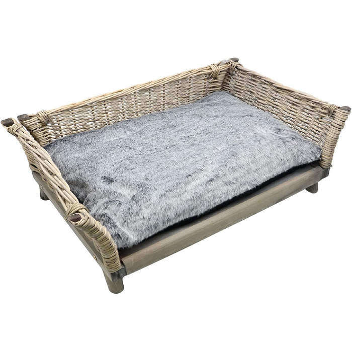 Собаче ліжко UNUS з ротангу, кутовий диван для собак L 80 x W 50 x H 30 см, знімний поліестерний подушка, підходить для всіх порід собак