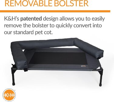 Ківш для собак K&H Pet Products Bolster, з охолодженням, для дому та вулиці, підняте ліжко для собак з знімними валиками для шиї, знімний мережевий чохол, підходить для середніх собак, антрацитовий/чорний, 81 x 64 x 28 см