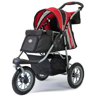 Візок для собак Innopet Comfort EFA Eco чорний/червоний – розкладний візок для собак та котів, підходить для лісу та пляжу, з великими колесами 30см, вантажопідйомність 25кг, з повідками