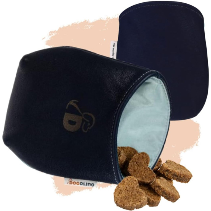Сумка для ласощів DOGOLINO® для собак з натуральної шкіри - сумка для перенесення ласощів, фідер для собак, сумка для тренувань, захист одягу, сумка для перекусів під час прогулянок (Темно-синій, Basic)