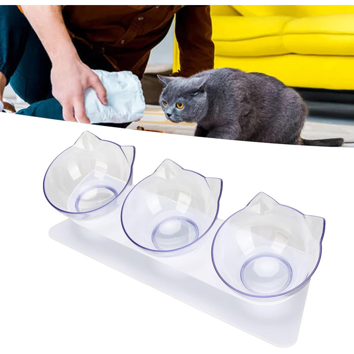 Набір піднятих мисок для котів, 3 прозорі миски на підставці, для котів та маленьких собак