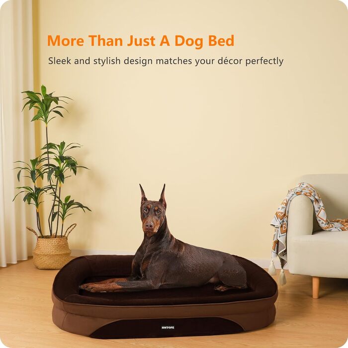 Ортопедичне ліжко для собак, ліжко-софа для великих собак, з підковоподібним валиком для шиї, неслизьке дно, знімний та пральний кошик, 122 x 90 x 19 см, Колір: Коричневий