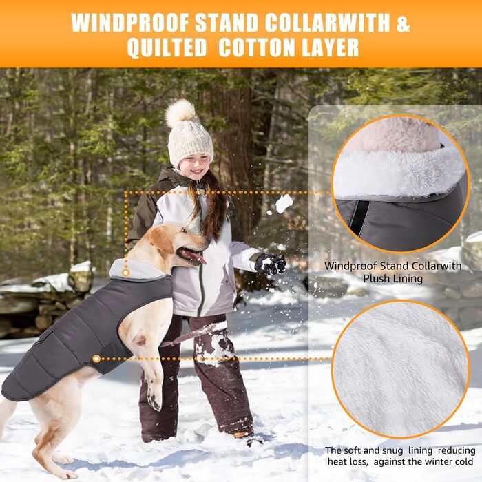 iBuddy Тепла зимова куртка для собак, водонепроникна, вітронепроникна, з флісовою жилеткою, для великих собак, дівчаток та хлопчиків (Сірий, X-Large)