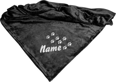 Плед з мікрофібри Schecker Premium з відбитком лапки та іменем собаки, чорний, 150 x 95 см, вишитий з ім'ям вашого собаки