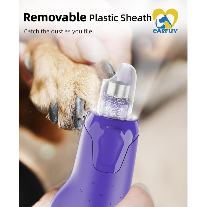 Електричний точилка для кігтів собак Casfuy - 6 режимів, 45 dB, з LED-підсвічуванням, для собак та котів великих, середніх та малих порід, фіолетовий