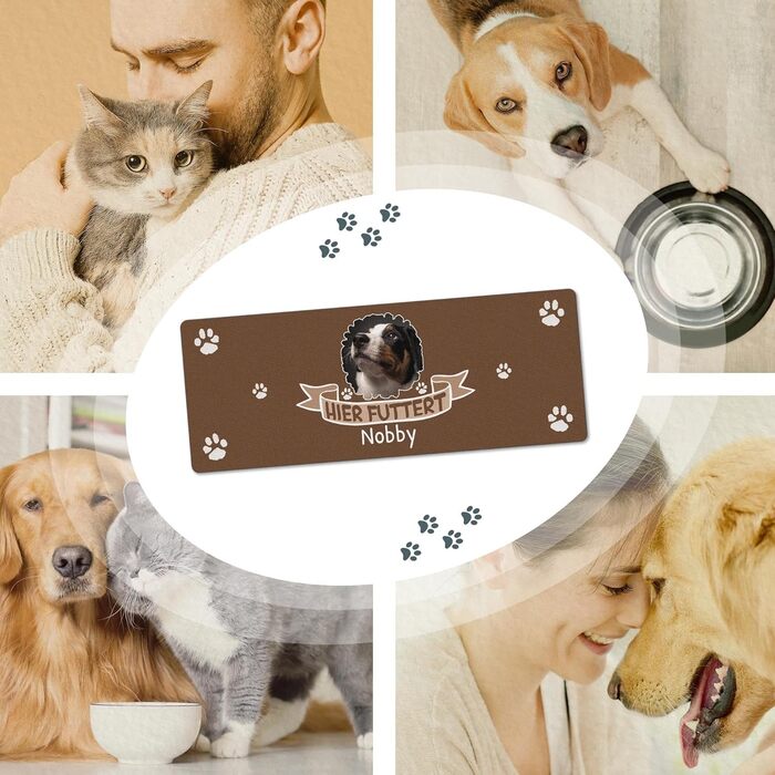 Персоналізована килимок для годування з фото та ім'ям - PR Print, для собак та котів, миється, не слизький (80 x 30 см)