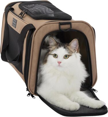 Транспортна переноска для котів та маленьких собак Petsfit, легка сумка-переноска для собак та котів, підходить для подорожей літаком, з захисним ременем та розкладною матрацом, S, Khaki