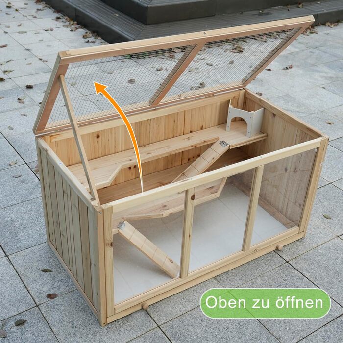 Клітка для хом'яка з сосни, 94,5 x 48,5 x 49,5 см, з платформами, драбиною та будиночком