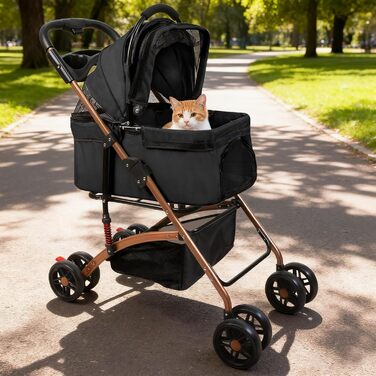 Дитяча коляска для тварин Homewell, чорна, складна, знімний кошик, сітка-вікно, ремені на плече, тримач для напоїв, до 20 кг