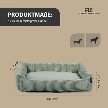 Лежанка для собак Rohrschneider | Миюча лежанка для собак | для маленьких та середніх собак | з подушкою Cord | 2 розміри (55x42 см / 70x50 см) | з пакетиками для вигулу (Salbei, Cordstoff breit)
