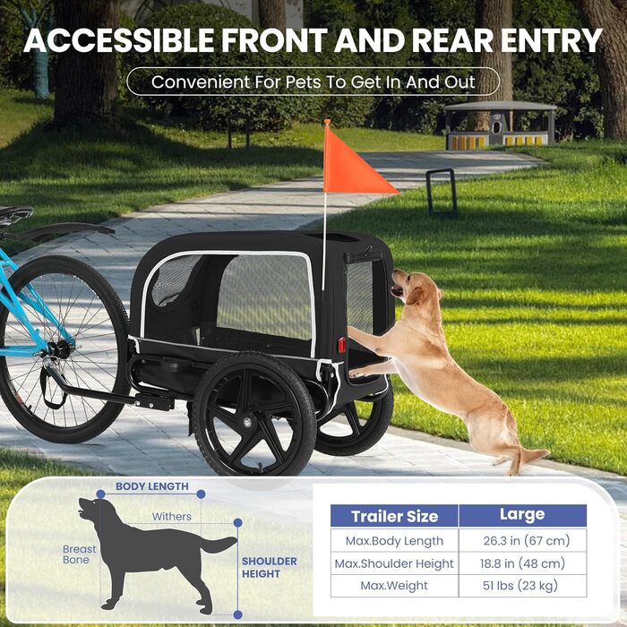 Фаркоп для велосипеда для собак маленьких та середніх порід - до 23 кг, складний, з швидкознімними колесами, чорний