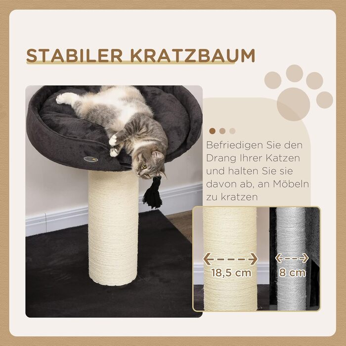 Когтеточка для великих котів PawHut XXL, стійке котяче дерево з лежаком, ігровий комплекс, сірий, з сизалевими стовпами та канатом