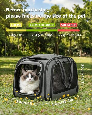 Переноска для котів та собак Pecute велика, складна, сіра (46x36x34 см) - сумка-переноска для авто, подорожей, ветеринара
