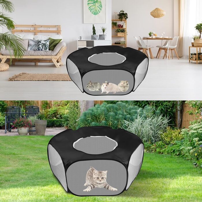 Клітка-ігровий майданчик для дрібних тварин, розкладний вольєр для кроликів, хом'яків, шиншил, кошенят та цуценят (чорний)