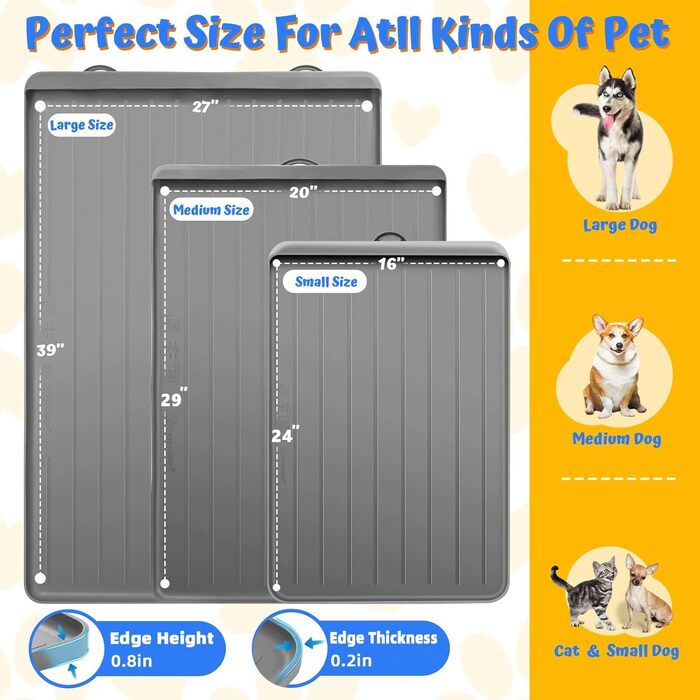 Килимок для годування собак - 99 x 68 см, великий силіконовий килимок для тварин з кишенею для сміття та високими бортиками, вологостійкий килимок для собак та котів, запобігає розливанню, 39''x27''