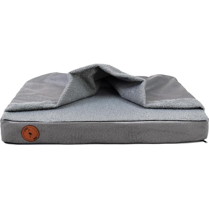 Крісло-ліжко для собак середніх порід, ортопедичний килимок для собак, м'яке ліжко для домашніх тварин з капюшоном, неслизьке, можна прати, з блискавкою (сірий, 55 x 45 x 8 см)