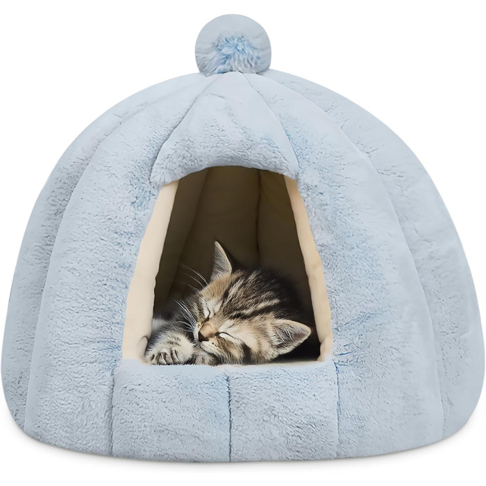 Тепла іглу-лежанка для котів і собак ALLSOPETS, глетчерно-блакитна, розмір L, знімна та прана подушка, будиночок-затишок для малих і середніх тварин