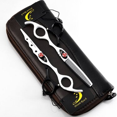 Професійні ножиці для грумінгу домашніх тварин, ножиці для вирівнювання волосся, чорно-білі ножиці для перукарів