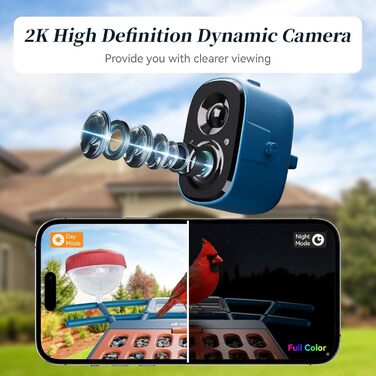Кормушка для птахів з камерою, AI розпізнавання птахів, 2.4 ГГц/5 ГГц, сонячна, захищена від білок, миттєві сповіщення, 2K камера для заднього двору