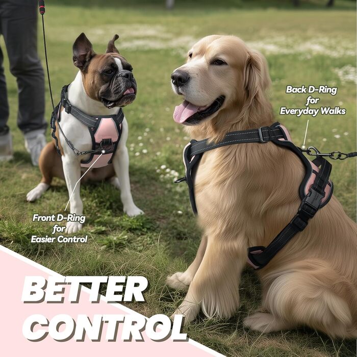 Нашийник для собак VIVAGLORY Easefit, анти-тягнучий, з ручкою, для тренувань та прогулянок, м'який, не дає вирватися, M (Sakura-Rosa, L(64-84cm обхват грудної клітки))