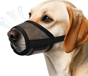 Майка-намордник для собак, м'який Air-Mesh, для малих, середніх та великих собак, проти гавкіту, кусання, дихаючий, можна пити, регульована стрічка, підходить для німецької вівчарки, Хаскі