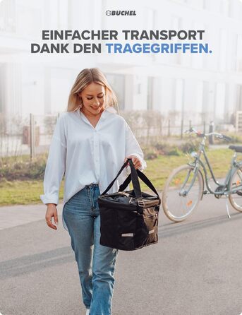 Фронтальний велосипедний кошик BÜCHEL | Складана сумка-кошик для покупок | З кріпленням Express для швидкого встановлення | Чорний | Аксесуар для велосипеда
