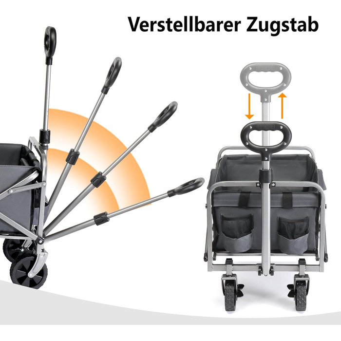 Візок Bonnlo для перевезення вантажів, 100 кг, 600D Oxford, сталевий каркас, 74,5×45,5×84 см (сірий)