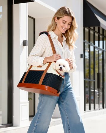 Транспортна сумка для собак та котів до 5 кг, чорно-бежева