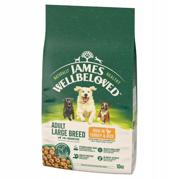 Сухий корм для собак великих порід JAMES WELLBELOVED монобілковий, індичка, 10 кг