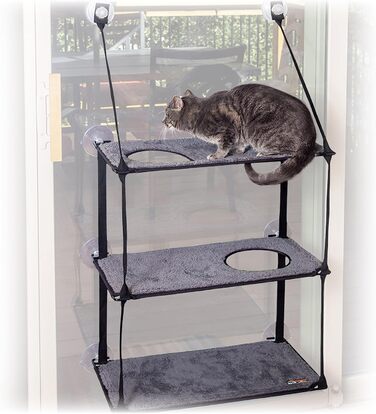 Підвіконна лежанка для котів K&H EZ Mount, 3 рівні, сіра, 30,5×58,6 см