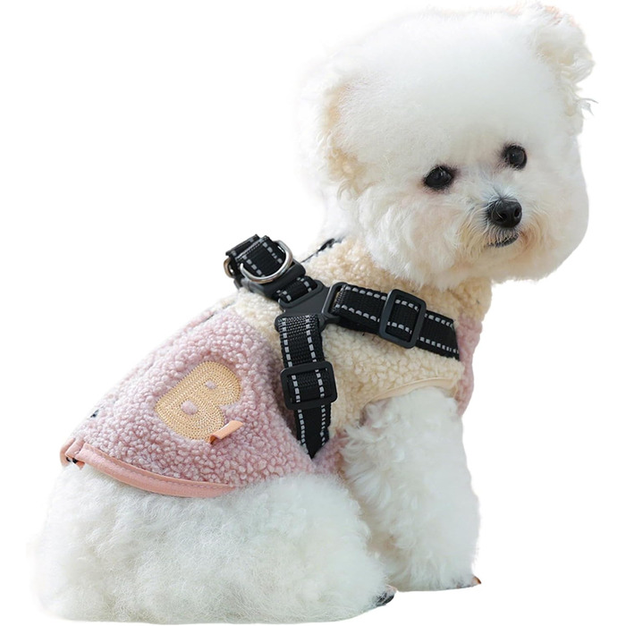 Зимовий теплий одяг для собак - куртка з флісовою підкладкою, отвором для шлейки, для маленьких та середніх собак, зелено-білий (рожевий/білий)
