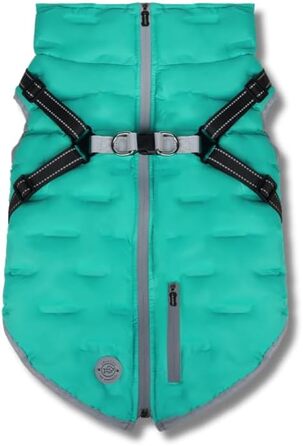 Водонепроникна тепла куртка для собак 2-в-1 з інтегрованою шлейкою – Зимова куртка для собак з відбиваючими елементами, вітронепроникна, для осені та зими (XXL, блакитний)