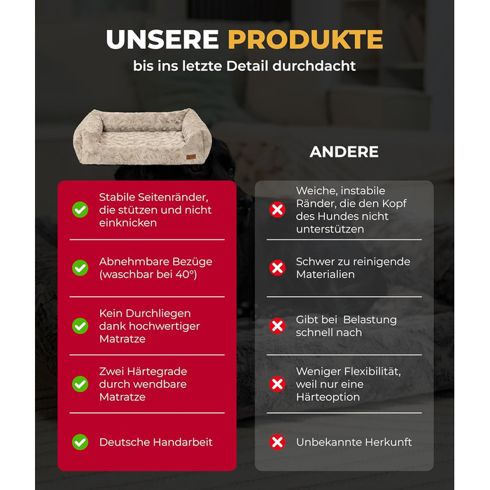 Ортопедичне ліжко для собак HS-Hundebett® Deluxe Exklusiv S (60x75 см) з Memory Foam та антиковзаючою основою. Виготовлено в Німеччині. Можливість прання.