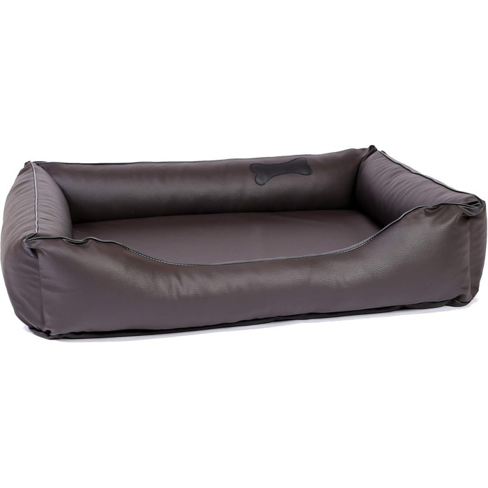 CopcoPet Пако: ортопедичне ліжко для собак з штучної шкіри, коричневе, 90 x 70 см. З віско-матрацом, знімний та пральний чохол, стабільне та щадяще для суглобів. Підходить для середніх собак.