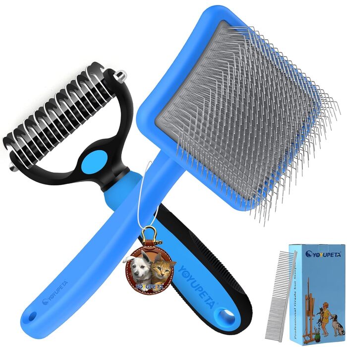 Набір для грумінгу собак великих порід Slicker Bürste Hund – 3 предмети: щітка Slicker, гребінець для підшерстка та гребінець з нержавіючої сталі. Підходить для довгошерстих собак та котів (Голден Ретрівер, Лабрадудль, Пудель)