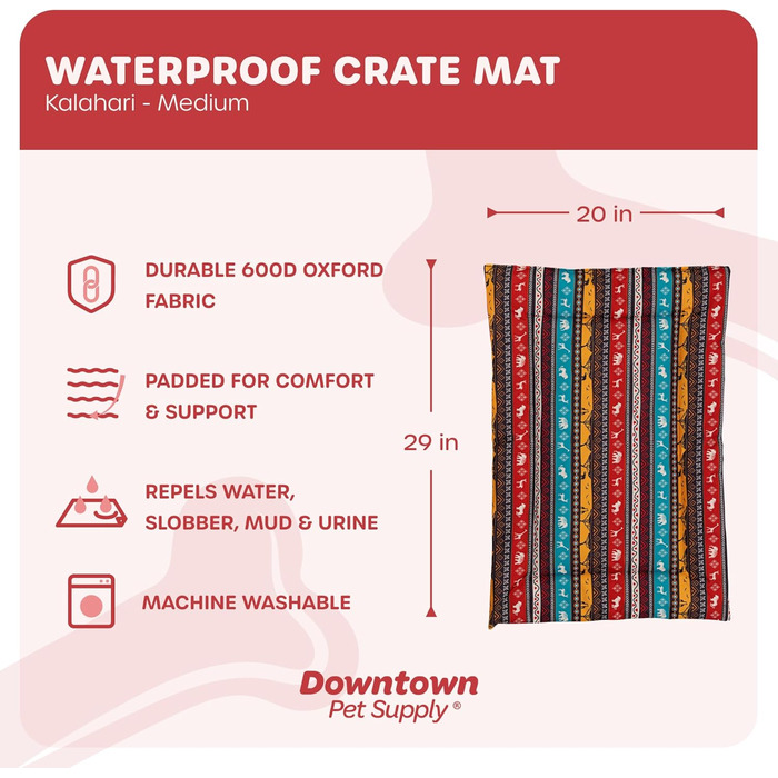 Підстилка для переноски Kalahari від Downtown Pet Supply, 73,7 x 50,8 см, водонепроникна, Ripstop Nylon, можна прати в машині, розмір M, L 74 x 51 x 51 см