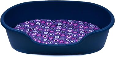 Корзина для собак Adena, 81 x 54 см, блакитна + подушка з сердечками, фіолетова, розмір L (81 x 54 x 24 см)