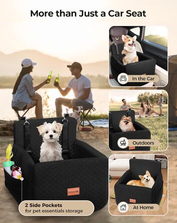 Автокрісло для собак Petcozife: безпечне та зручне автокрісло для собак малого та середнього розміру (до 15 кг), знімний, з товстим килимком та двома страхувальними ременями (чорний)