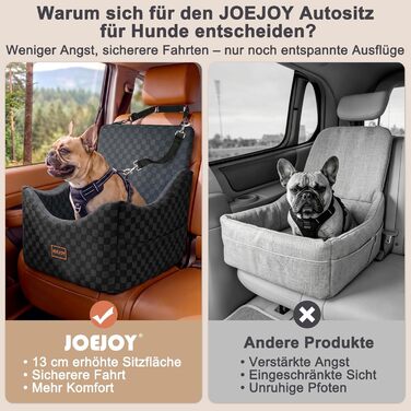 Автокрісло для собак JOEJOY (сіро-графітове, S/M) - з Memory Foam, кишенями для зберігання, для переднього та заднього сидіння