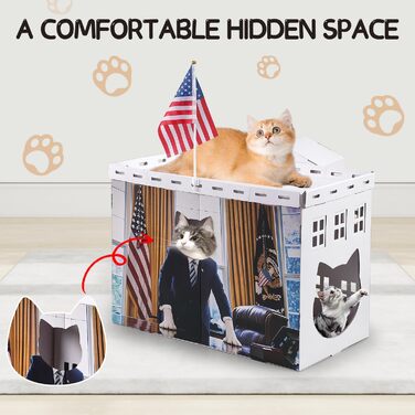 Білий картонний будиночок для котів Felmis з когтеточкою, ідеальний для дому, когтеточка-коробка, ігровий будиночок для котів, котяча фортеця