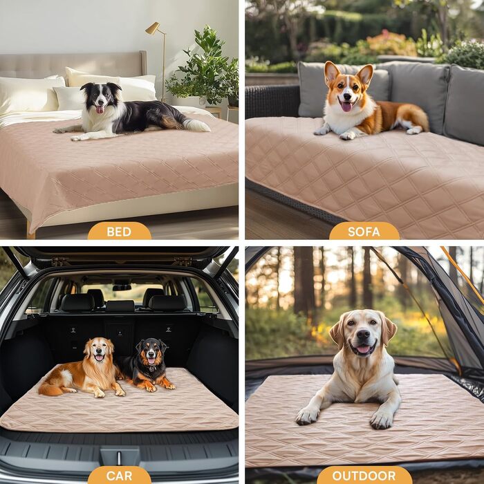 Водонепроникний килимок для собак Luciphia 132x208 см (Хакі Беж) з протиковзким покриттям для захисту дивану, ліжка, авто. Міцний, машинне прання.