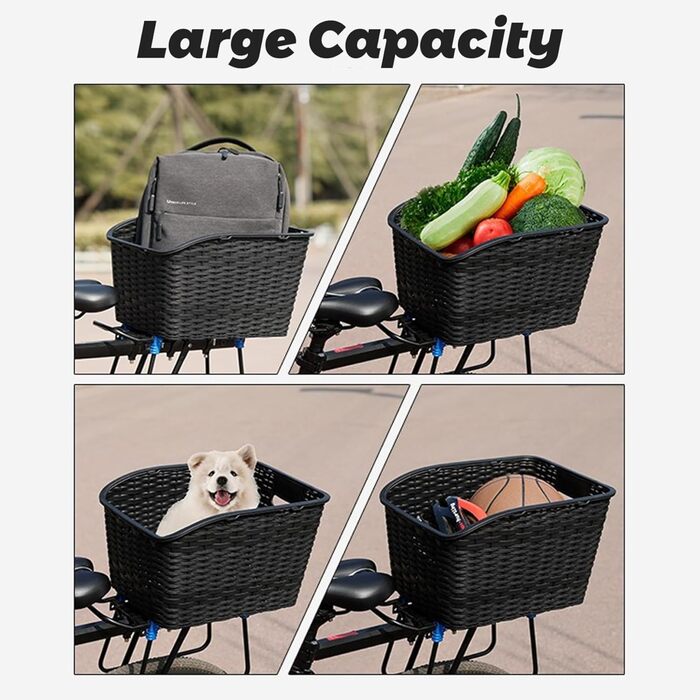 Велика плетена корзина для велосипеда: міцна, з ручкою та дзеркалом PP для сумок, тварин, овочів та м'ячів
