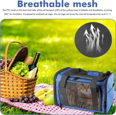 Транспортна сумка для кота та собаки: складана сумка-переноска для кота та собаки, дихаюча переноска з плечовим ременем для автомобіля, літака та подорожей, 40x25x25 см (блакитна)