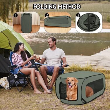 Складана переноска для собак 92x52x52 см з подвійними дверцятами - безпечна для подорожей на авто, з вентиляцією, Pop-Up дизайн з оксфордської тканини, для собак/кішок до 30 кг (Зелена)