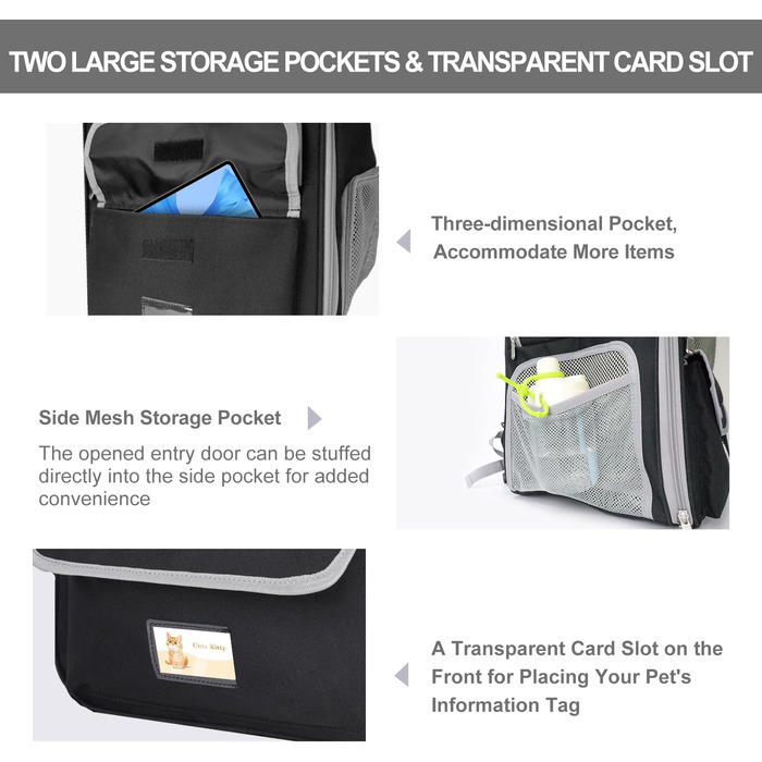 Рюкзак-переноска для котів та собак, дихаючий, для маленьких та середніх тварин, чорний