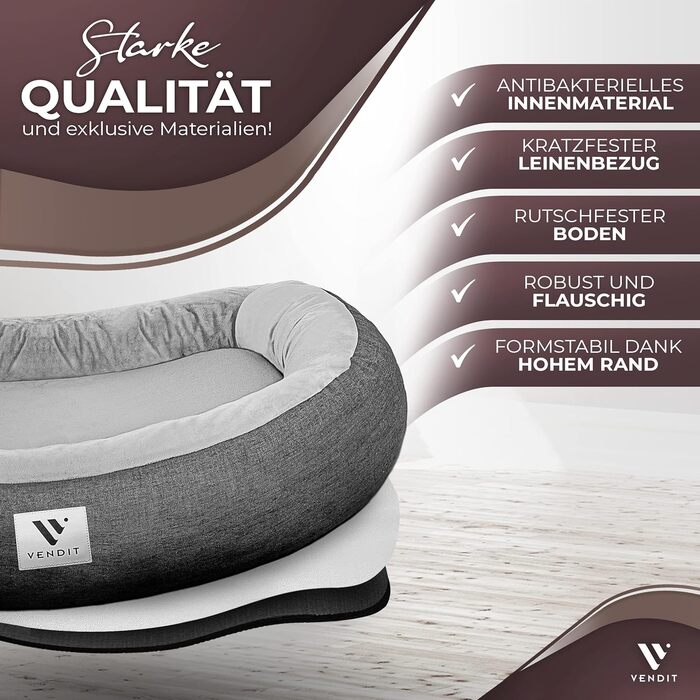 Ортопедичне ліжко для собак Vendit XL для середніх собак - матрац з Memory Foam, антибактеріальне та нейтралізуюче запахи, водонепроникне та стійке до подряпин, зі знімним чохлом, нековзне та довговічне. Розміри: 120 x 85 x 19 см