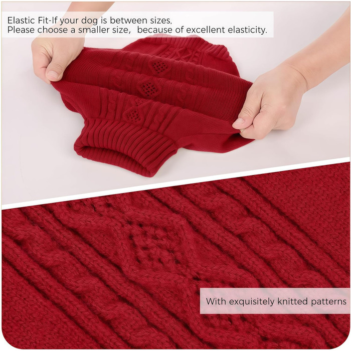 Вовняний пуловер для собак середніх порід - теплий, дихаючий, з коміром-гетром, темно-червоний (S, обхват грудей 37 см)