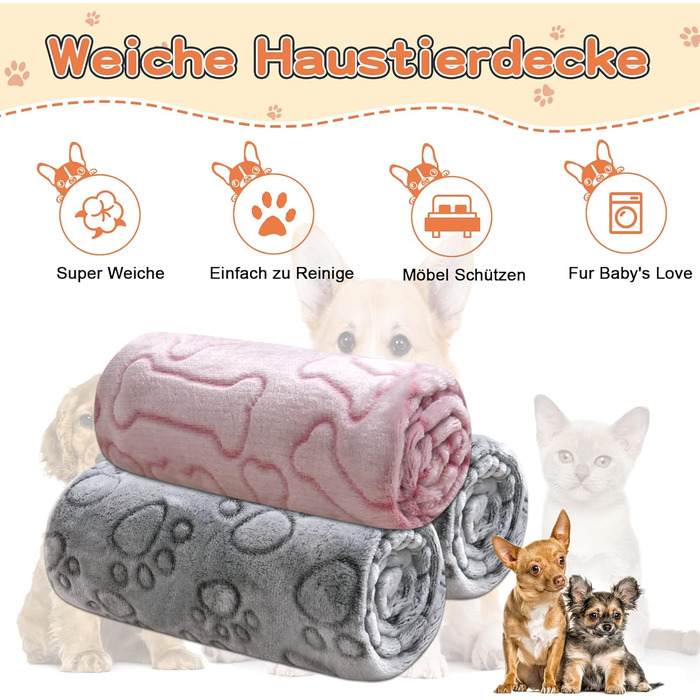 М'яка ковдра для собак та котів, 2 шт. 80x60 см сіра + 1 шт. 60x80 см рожева, для дому та подорожей