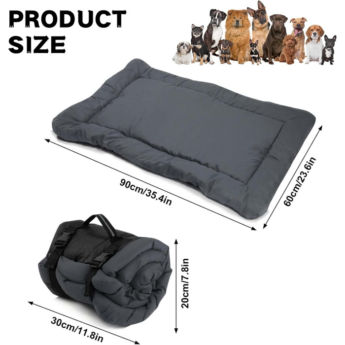 Водонепроникний килимок для собак, 90х60 см - портативне ліжко/матрац для маленьких, середніх та великих тварин. Підходить для подорожей, кемпінгу, авто, переноски та дому.